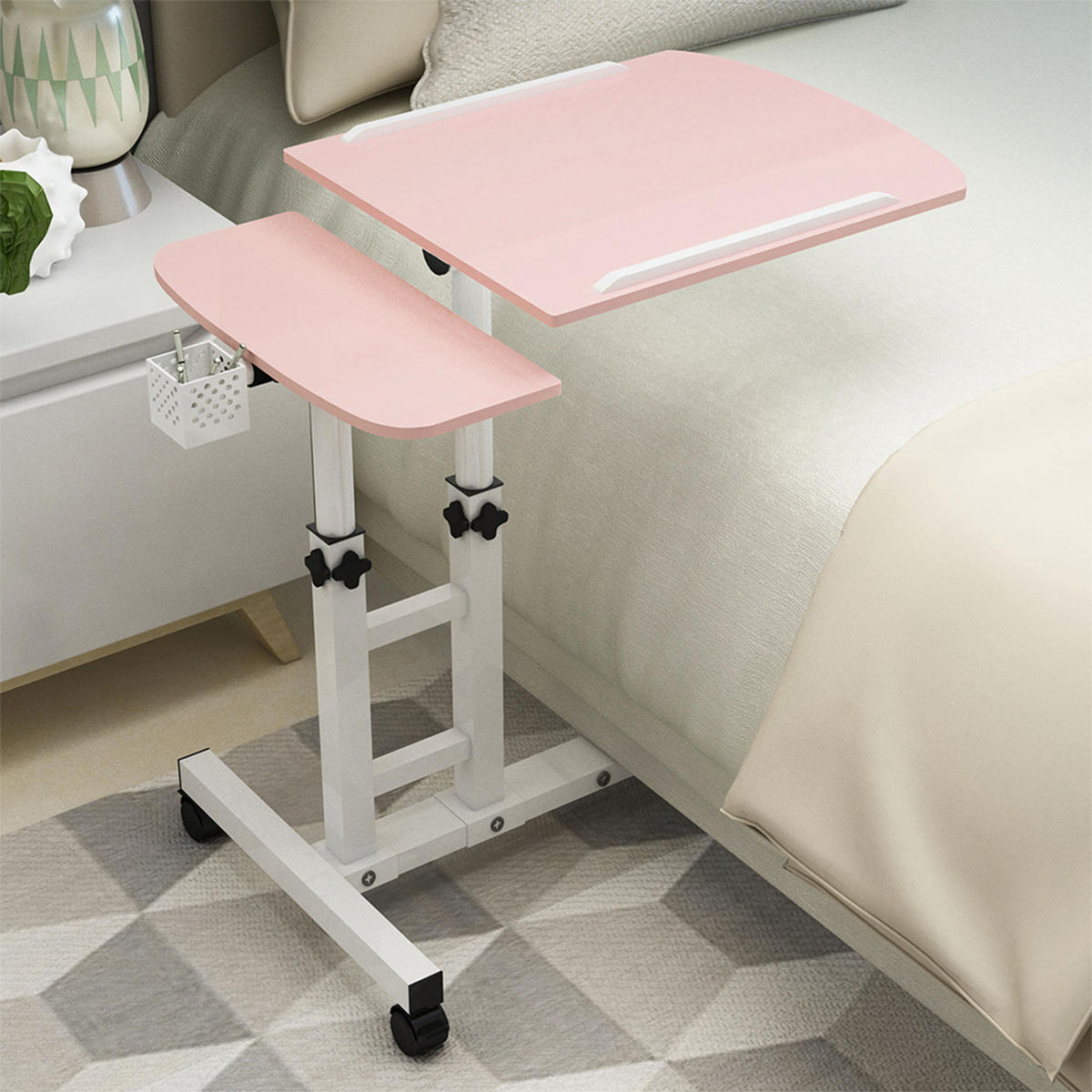 LAPTOPTISCH mit Rollen in Rosa Höhen- und Winkelverstellbarer mobiler - Pink, Metall (40/44/89cm) - Livingandhome