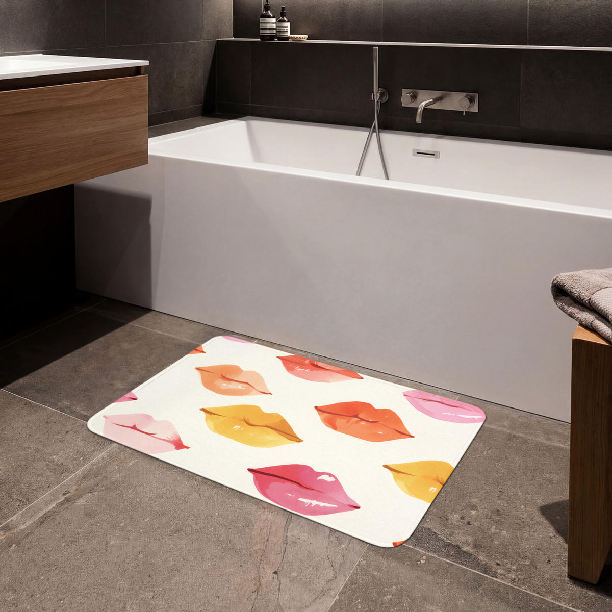 KOUPELNOVÁ PŘEDLOŽKA Rty - barevné - lesklé 80x50 cm - růžová, textil/plast (80/50cm) - OnlyWow