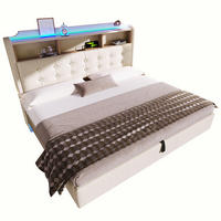POLSTERBETT 180/200 mit Bettkasten, LED und USB in Beige - Beige, Holzwerkstoff/Textil (180/200cm) - EVRYAE