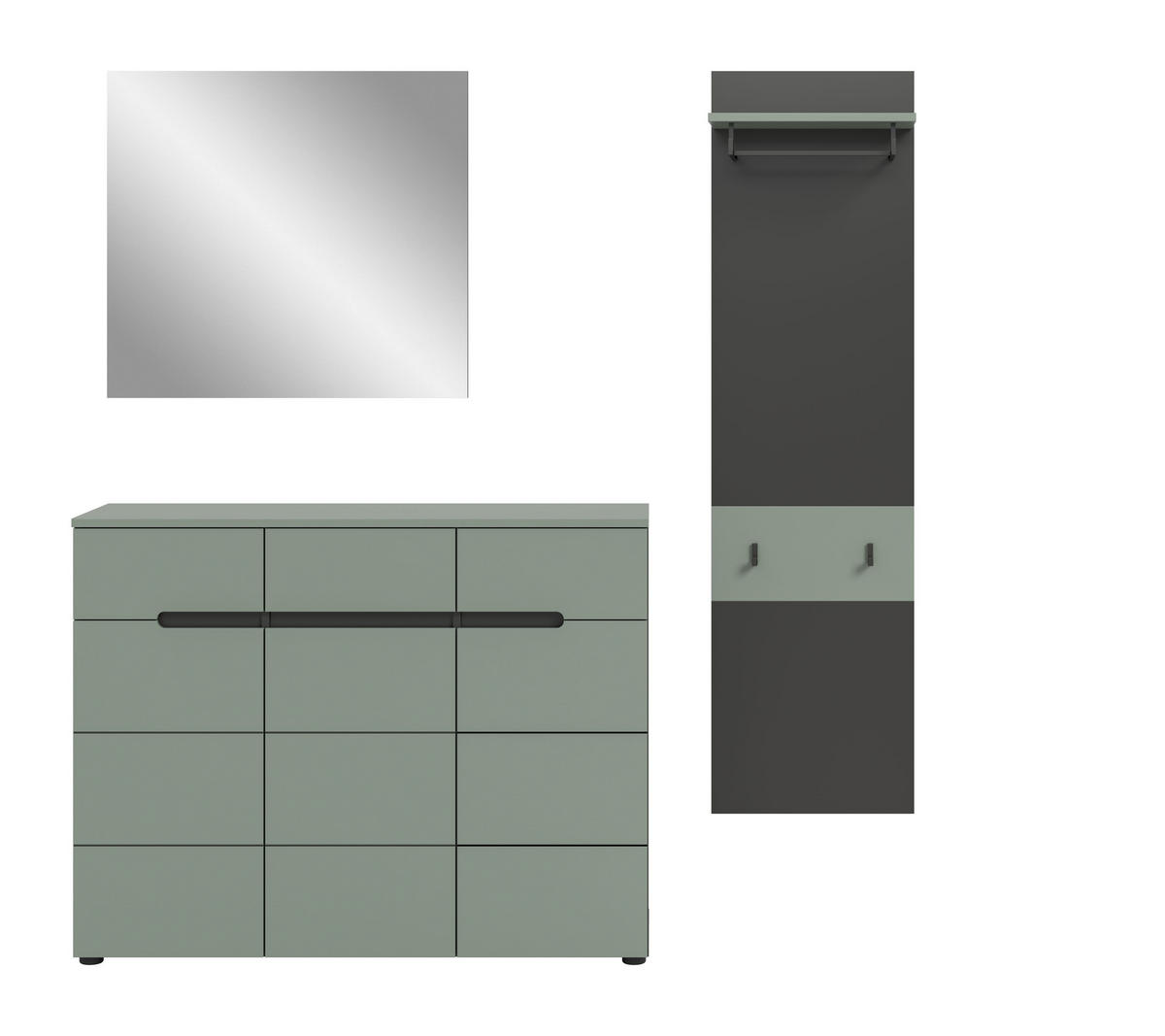 GARDEROBE Nova (B/H/T: ca. 180/190/37 cm) 3 tlg. in Basalt grau/Smoke Green - Grau, Holzwerkstoff (180/190/37cm)
