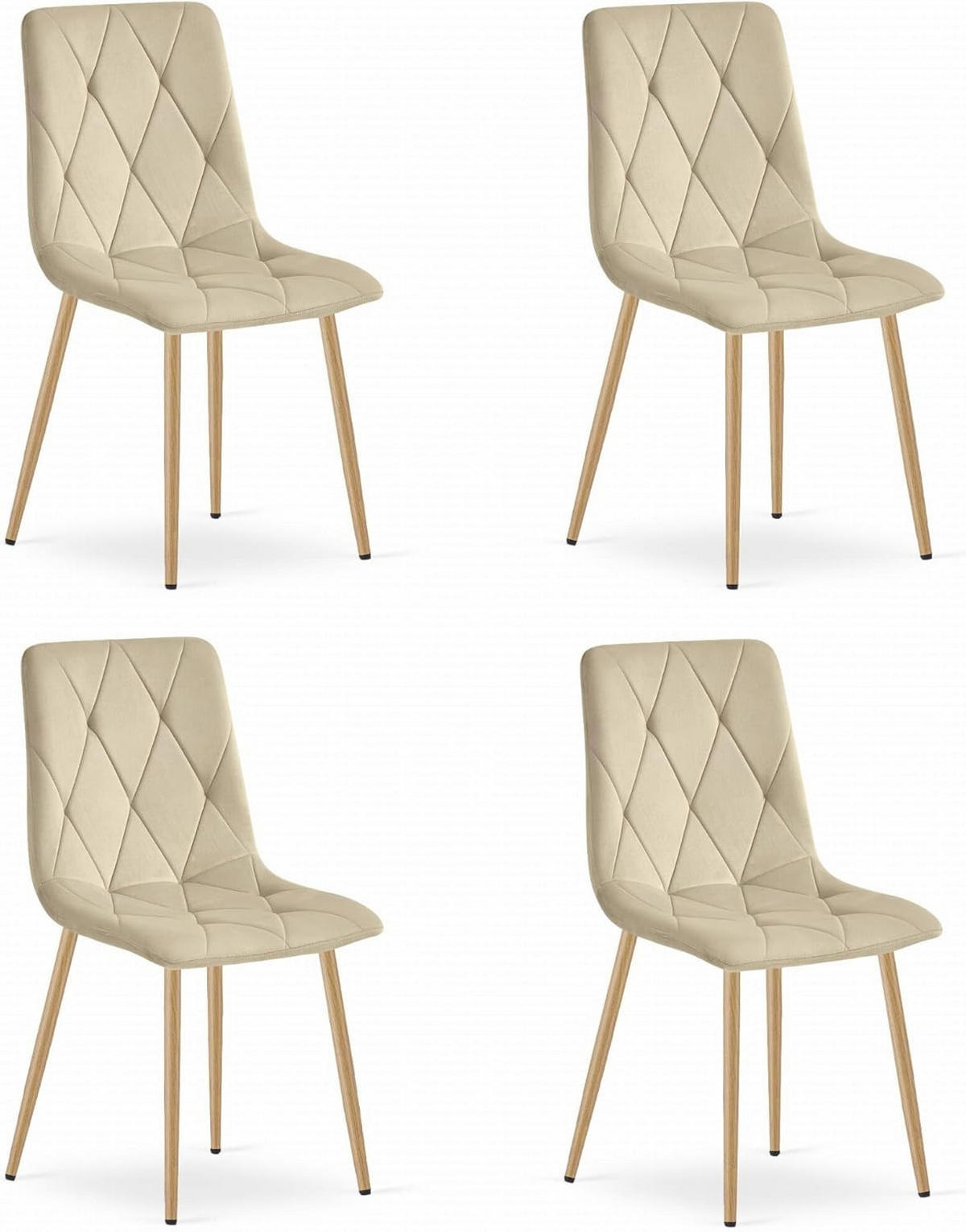 ESSZIMMERSTUHL 4er Set Hellbeige Velours, Gepolsterte Sitzfläche, Holzbeine, Modernes Design - Beige, Textil (46/89/56cm) - Best For Home