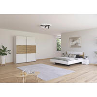 SCHLAFZIMMER Borba in Weiß und Eiche 4 teilig – mit Bettanlage 160x200cm, zwei Nachttisch und Schwebetürenschrank 175cm Breite - Weiß, Holzwerkstoff (80/200/120cm)