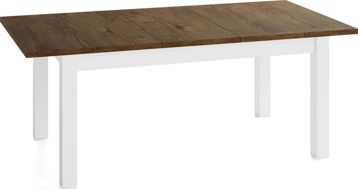 ESSTISCH Lindberg Weiß ausziehbar verlängerbar rechteckig, Eiche Braun Rustikal 150-190/90/77 cm - Alteiche/Weiß, Holz/Holzwerkstoff (150/80/77cm) - WFL GROUP