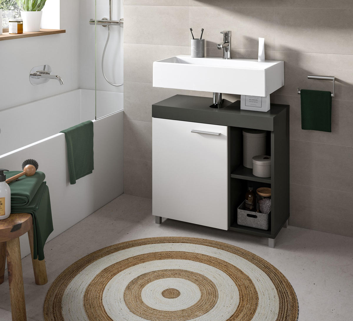 WASCHBECKENUNTERSCHRANK Noah weiß 65/31/63 cm - Anthrazit, Holzwerkstoff (65/63/31cm) - Xonox