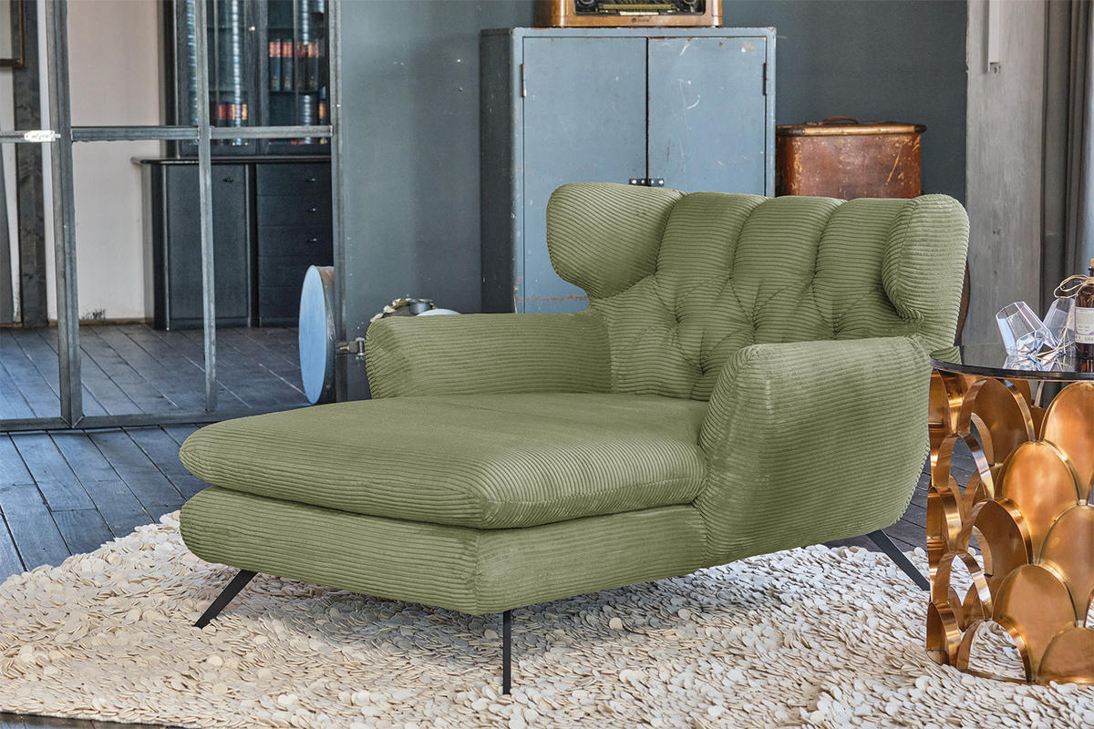 LONGSEAT CHAMRE Grün Cord - Schwarz/Grün, Textil/Metall (130/95/160cm) - KAWOLA