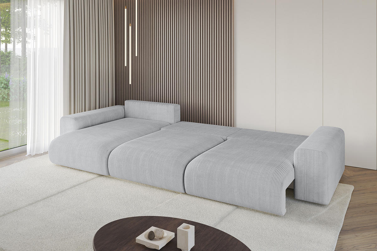 ECKSOFA Ottomane links ESKAR-L 364x176x84 Grau Cord - Schwarz/Grau, Holzwerkstoff/Kunststoff (364/176cm) - ALTDECOR