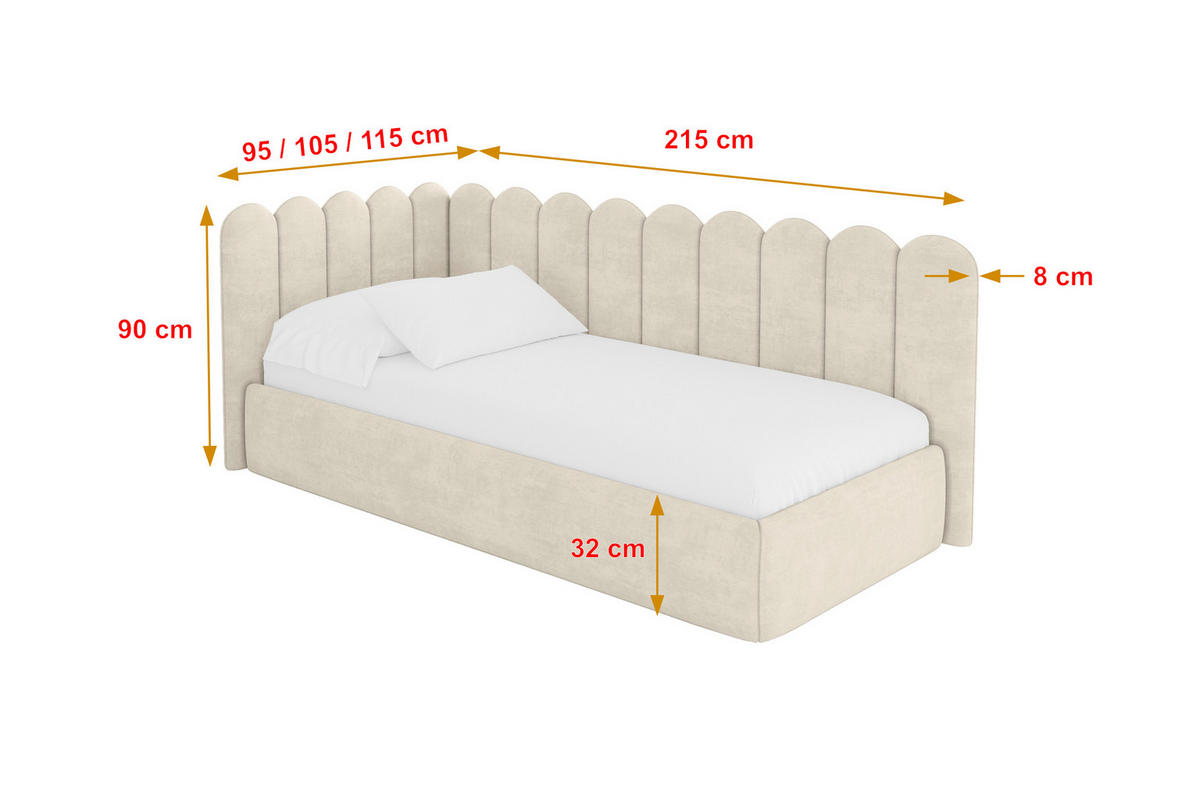 EINZELLBETT Jugendbett mit Bettkasten, Rechts - ARTY 90x200 Beige - Naturfarben, Holzwerkstoff/Textil (90/200cm) - ALTDECOR