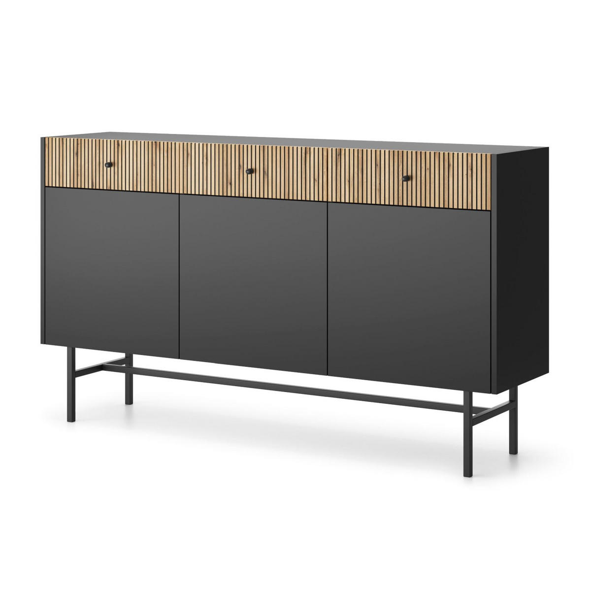 SIDEBOARD Divenos Schwarz / Holzoptik Eiche 155 cm - Eichefarben/Schwarz, Holzwerkstoff/Metall (155/89.4/39cm) - Selsey