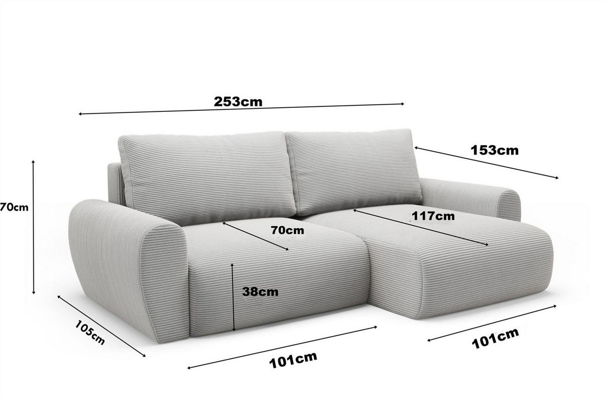 ECKSOFA Galan Mit Schlaffunktion - Weiß, Holzwerkstoff/Textil (153/253cm) - Fun Möbel