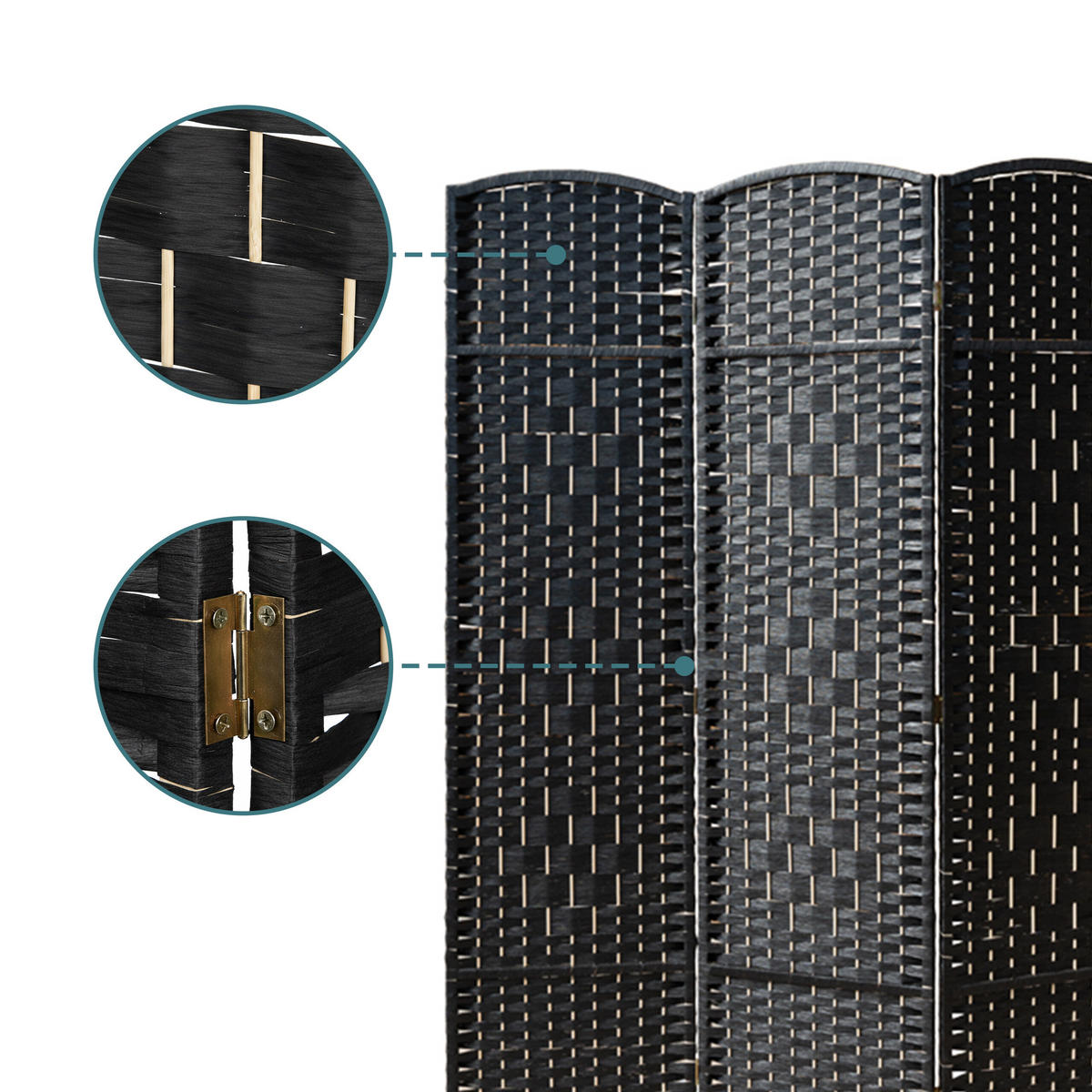 PARAVENT - čierna, drevo/papier (120/170/2cm) - Relaxdays