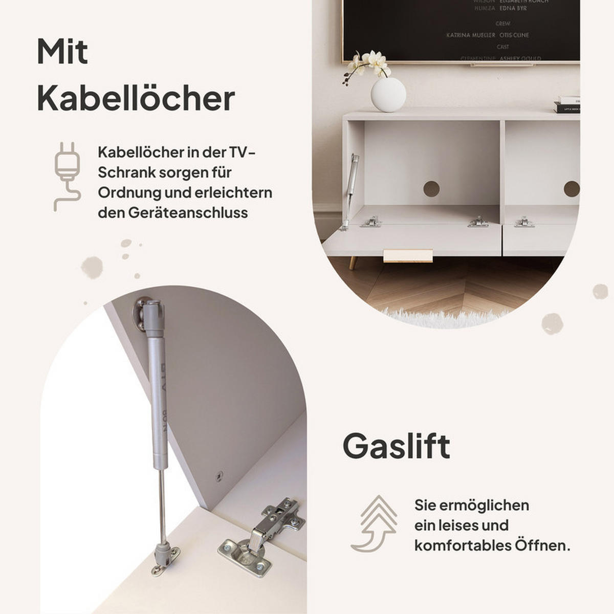 TV-LOWBOARD ANGEL Kaschmir stehend mit LED-Beleuchtung 100 cm - Kaschmir, Holzwerkstoff (100/49/40cm) - Idohome