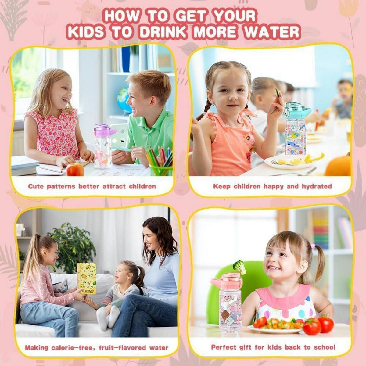 KINDER-TRINKFLASCHE mit Strohhalm 500 ml Rosa - Rosa, Kunststoff (19/19cm)