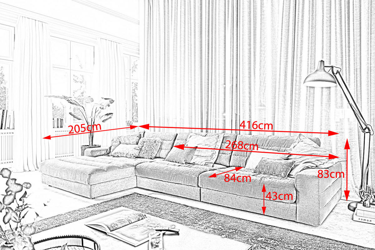 ECKSOFA XL LANA Taupe Cord - Taupe/Schwarz, Textil (416/205cm) - KAWOLA