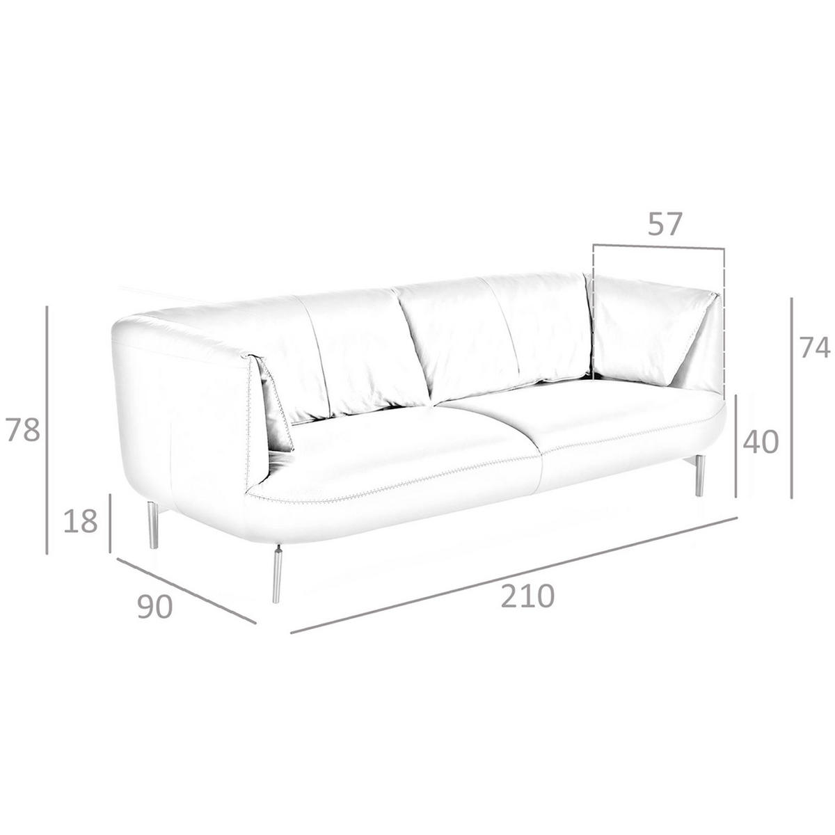 SOFA 3-Sitzer-Sofa aus grauem Leder 210/90/78 cm - Edelstahlfarben/Grau, Leder (210/78/90cm) - ANGEL CERDA