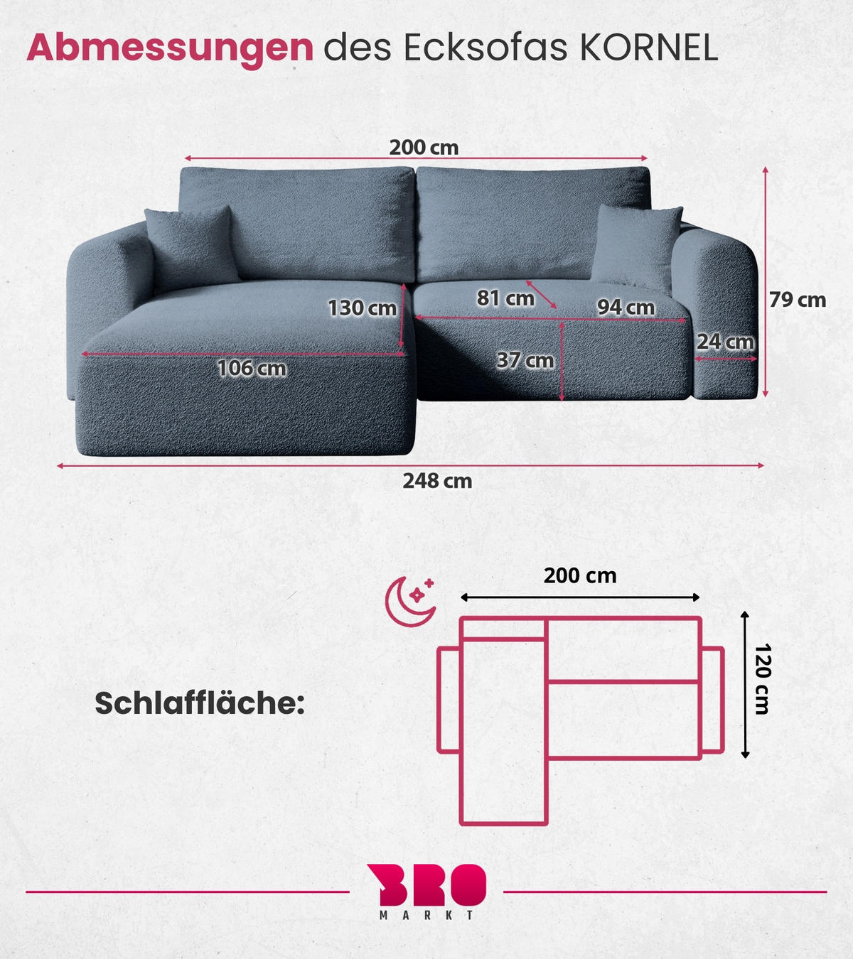ECKSOFA Kornel mit Schlaffunktion Grau Boucle - Grau, Textil (248/165cm) - Bromarkt