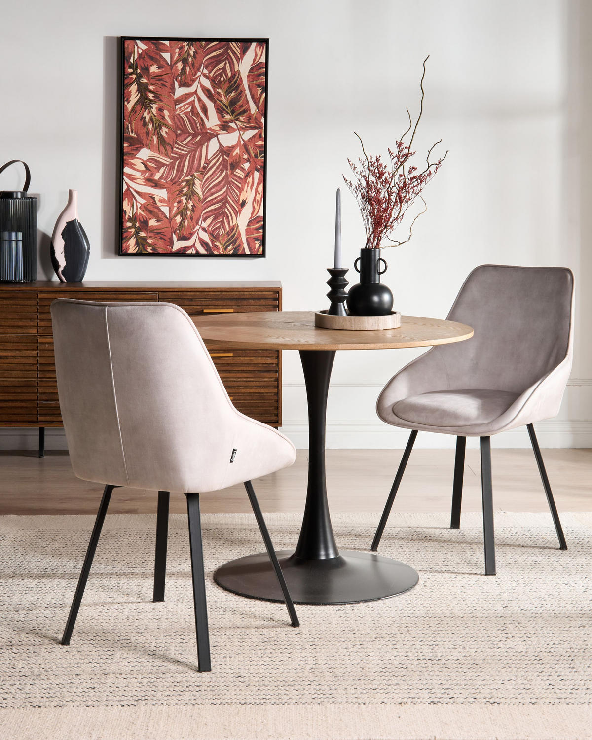 ESSZIMMERSTUHL 2er Set drehbar Samtstoff Hellbeige Terlton - Beige/Schwarz, Textil/Metall (52/89/54cm) - Beliani