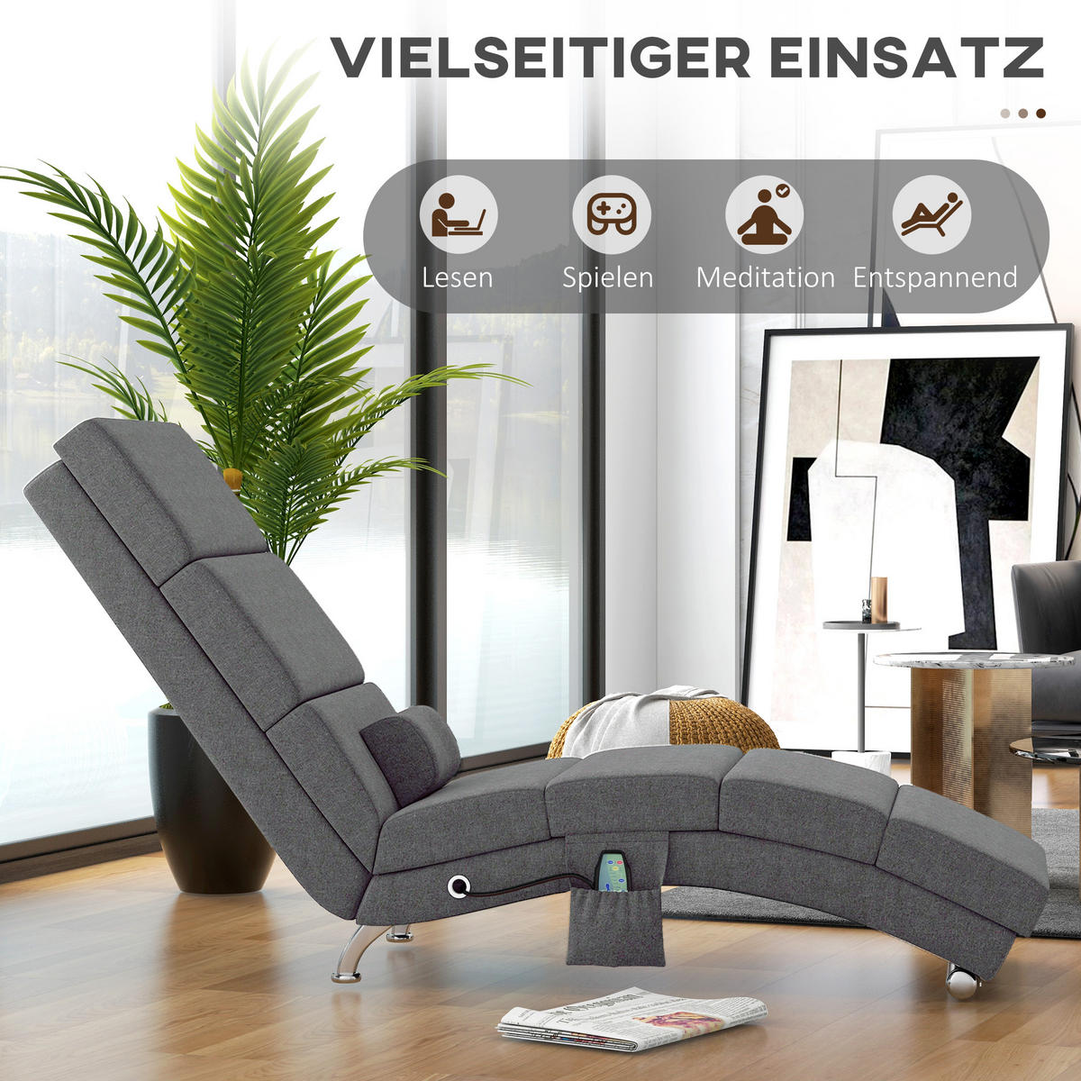 RELAXLIEGE, Massagefunktion, Dunkelgrau - Dunkelgrau, Metall (168/84/56cm) - HOMCOM