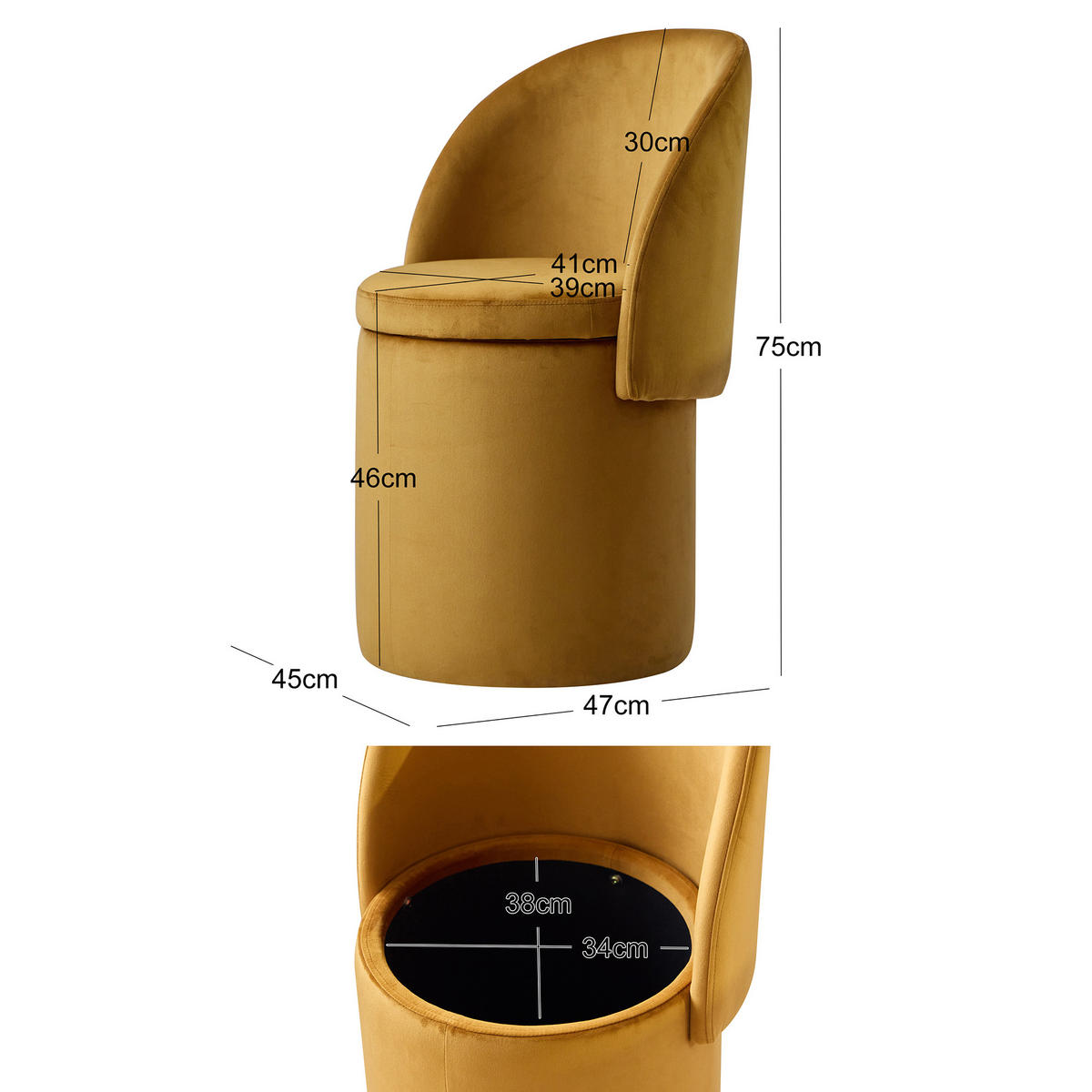 HOCKER Samt Gelb - Gelb, Textil (46/78/43cm) - Nordlys