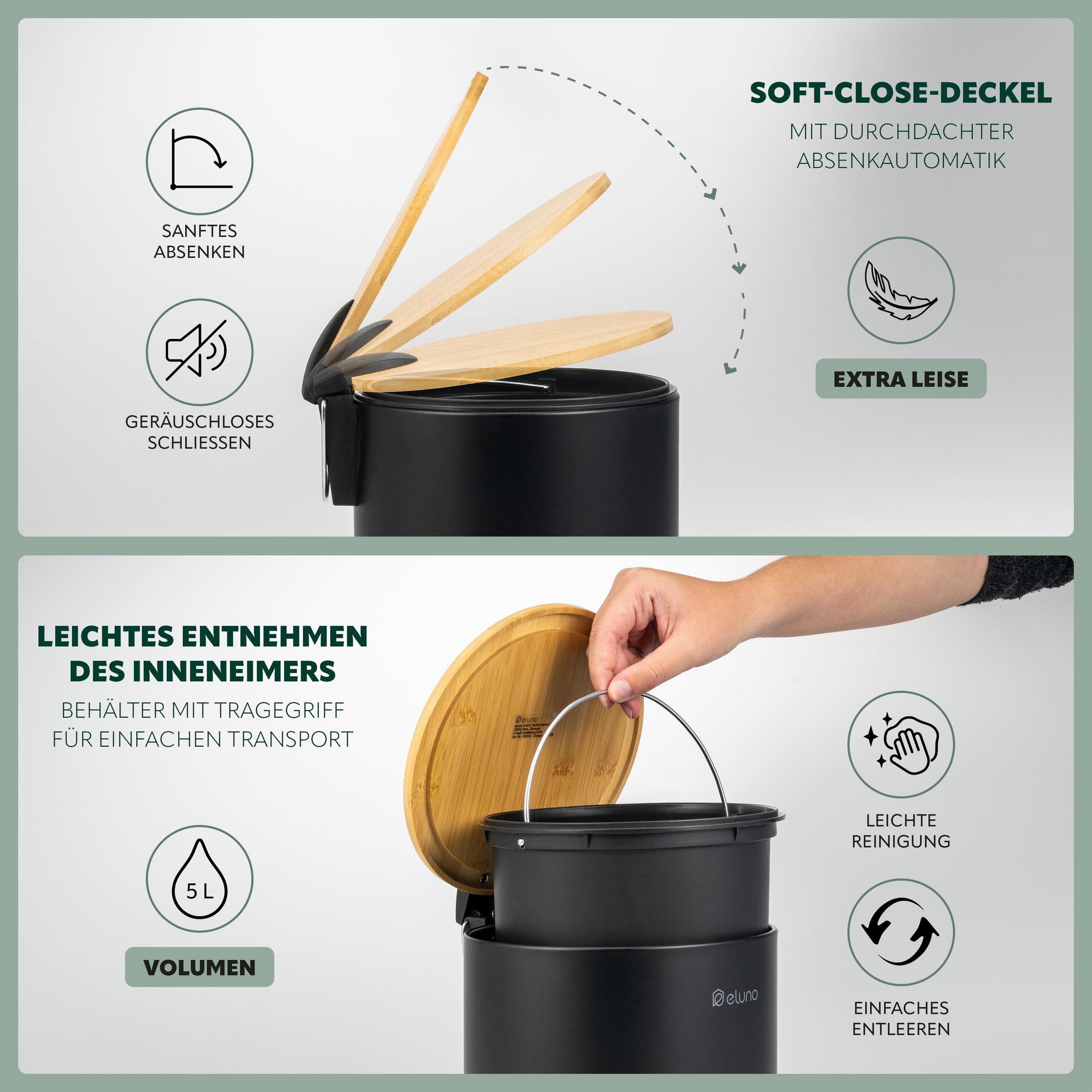 Thumbnail - eluno Kosmetikeimer, Schwarz, Metall, 20.5x25x27.5 cm, Badaccessoires, Waschplatzzubehör, Kosmetik- & Abfalleimer