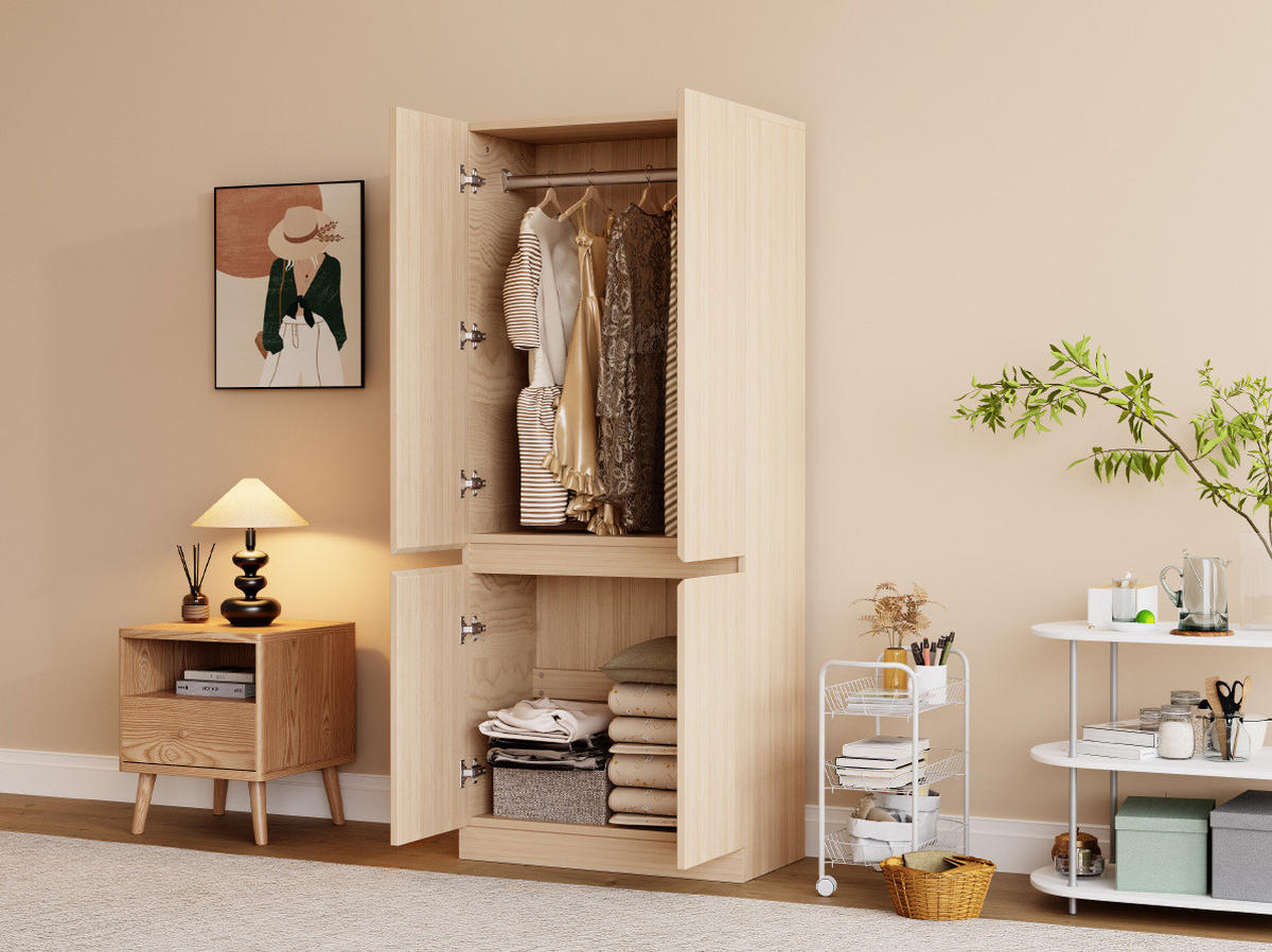 KLEIDERSCHRANK 70/170/40 cm Holzfarbe aus Holz mit Doppeltüren - Naturfarben, Holz (40/170/70cm) - OKMYHOME