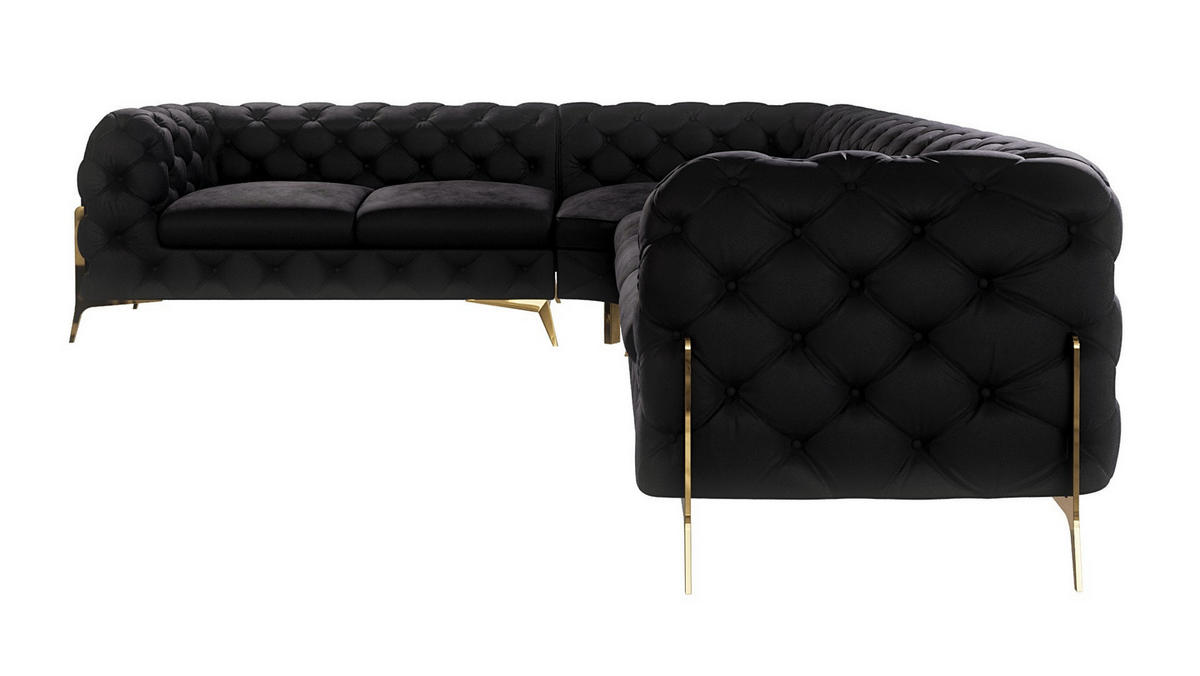 ECKSOFA Chesterfield Lexi Schwarz Samt, langer Schenkel rechts - Goldfarben/Schwarz, Holz/Textil (323/264cm) - S-Style Möbel