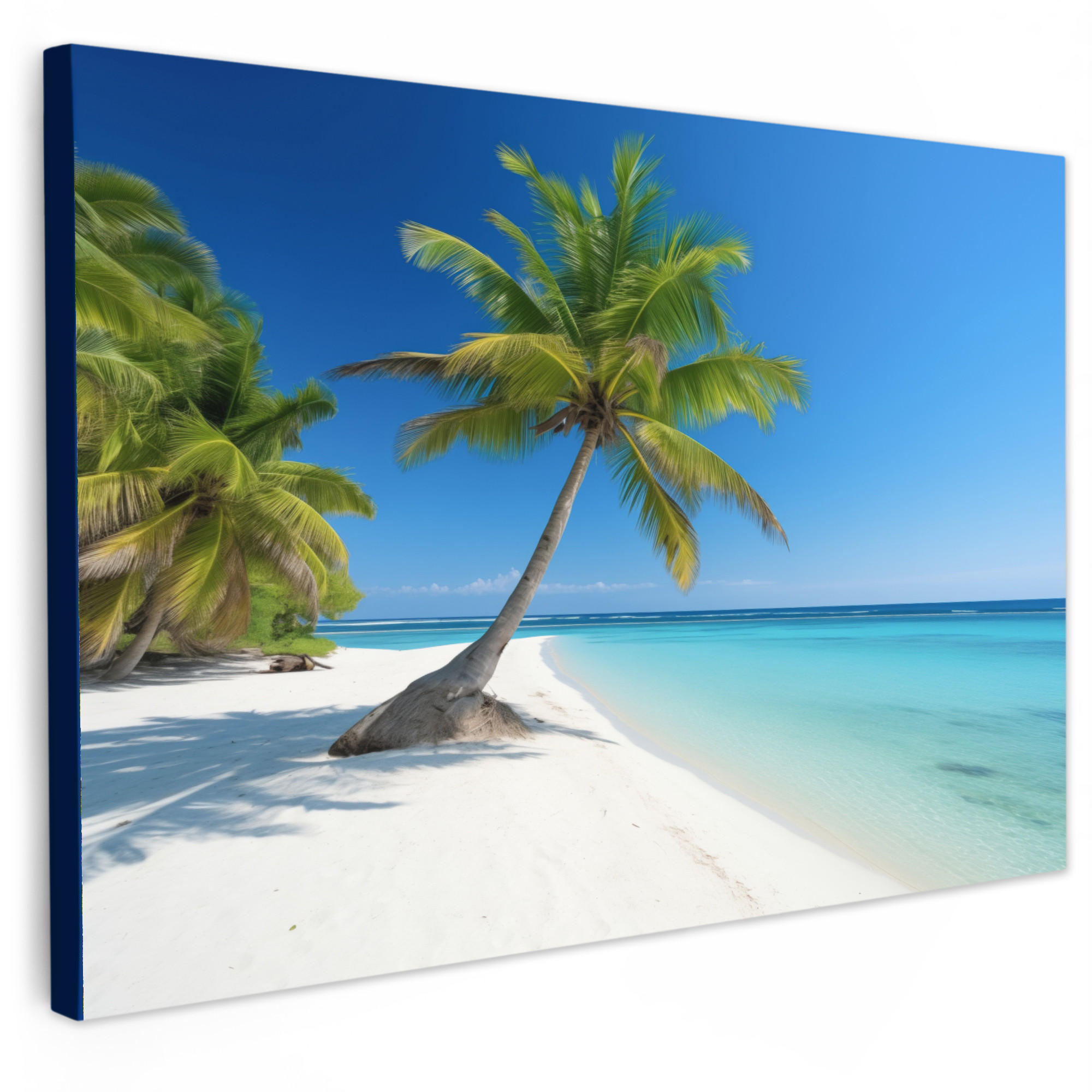 LEINWANDBILD Strand - Palme - Tropisch - Meer Groß 140x90 cm - Grün, Textil (140/90cm) - MuchoWow