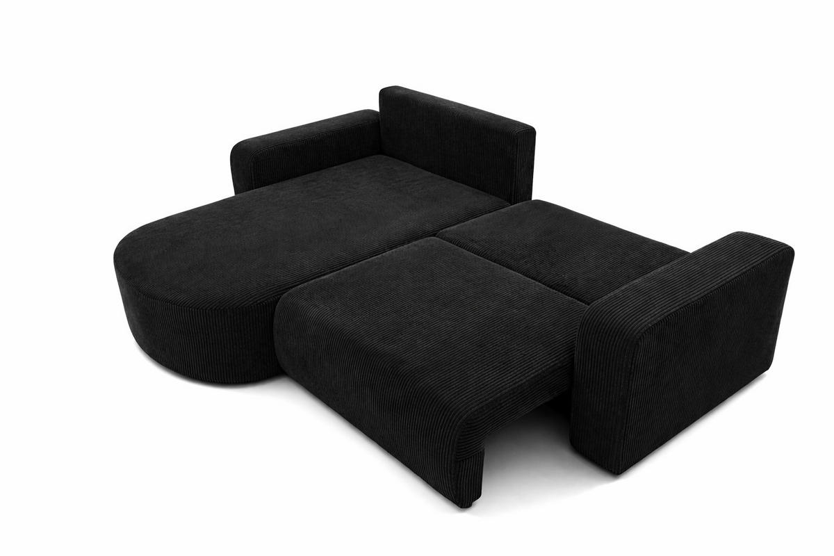 ECKSOFA Mit Schlaffunktion, Cordstoff Poso, Schwarz, Links, ROUND ONE - Schwarz, Holz (244/175cm) - Kaiser Möbel