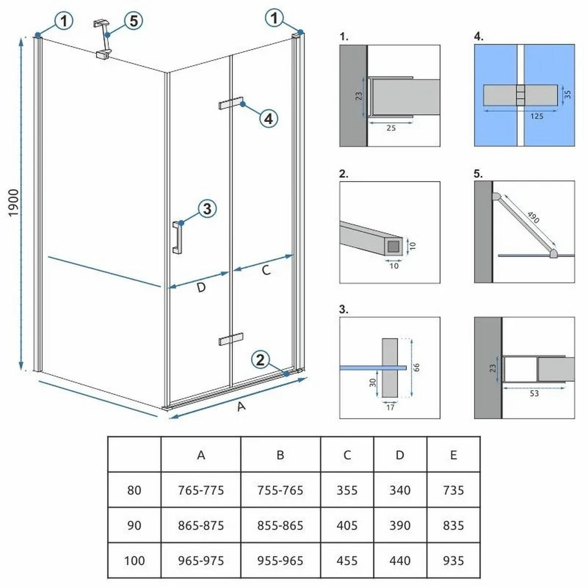 DUSCHKABINE Rea Molier Chrom 80x80 - Chromfarben, Glas (80/80/190cm) - REA