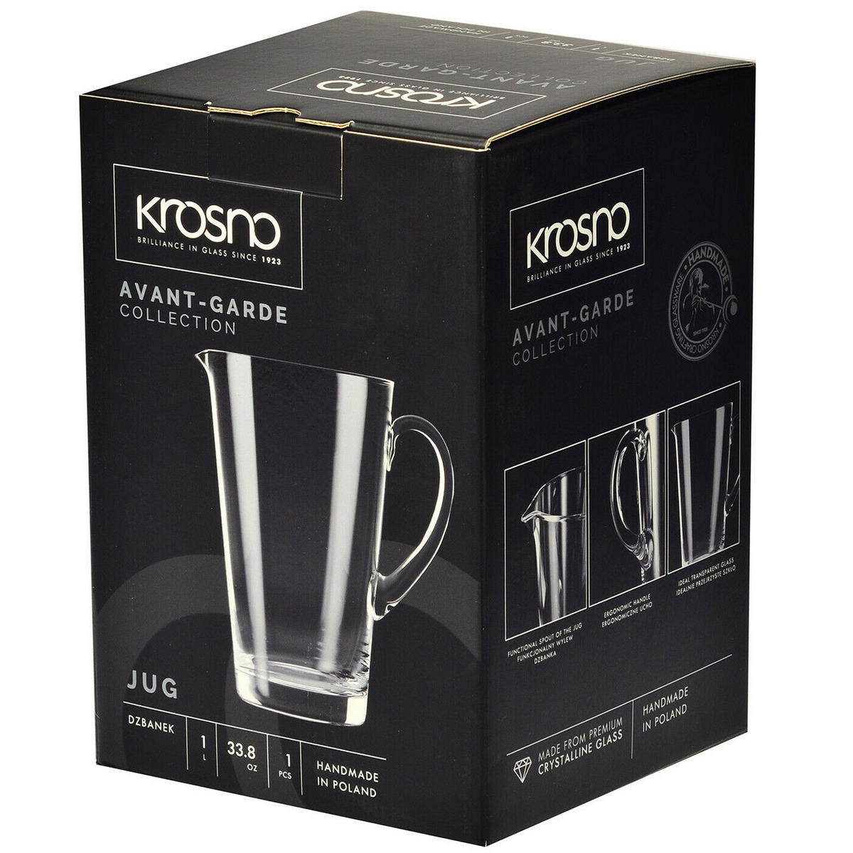 WASSERKRUG, 1 Stk., 1000 ml, Handgemacht - Transparent, Glas (1L) - Krosno Glass