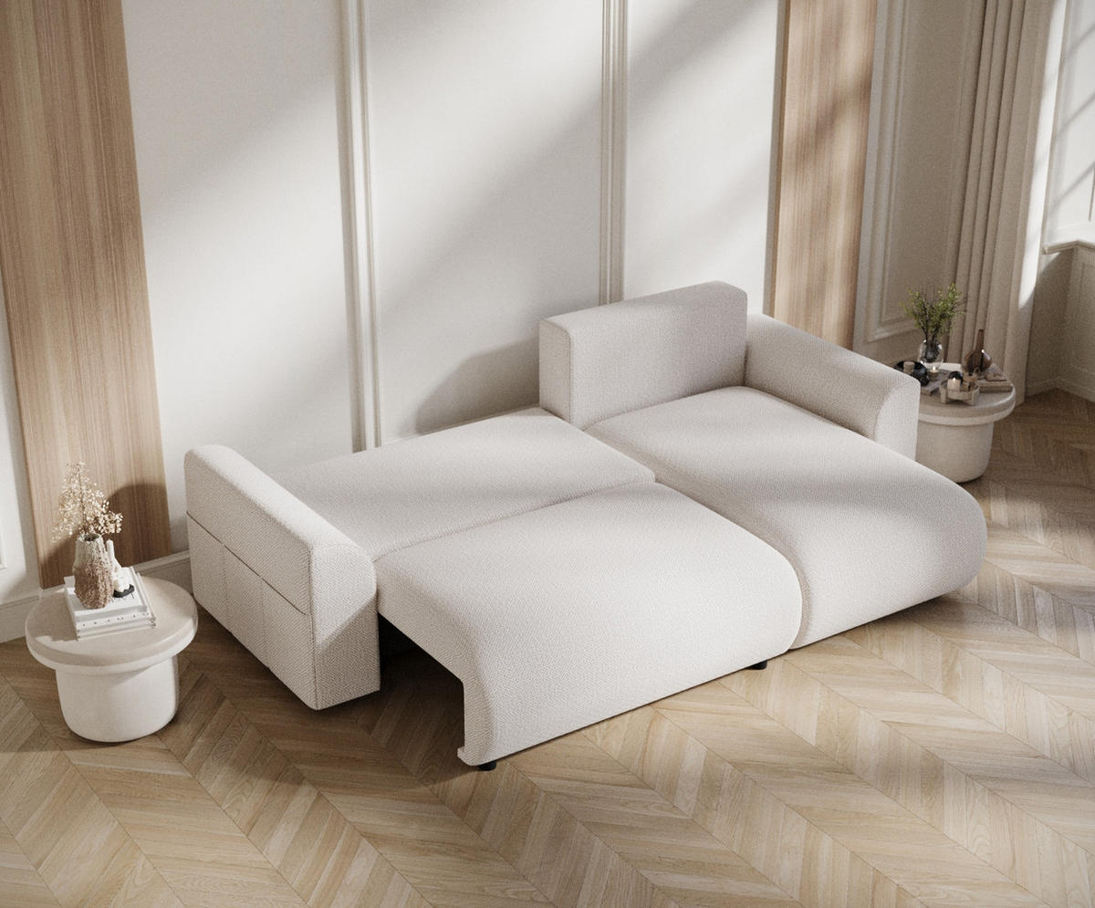 ECKSOFA MIT SCHLAFFUNKTION Bodega Creme Chenille - Creme/Schwarz, Holz/Holzwerkstoff (235/138cm) - Maison de Reve