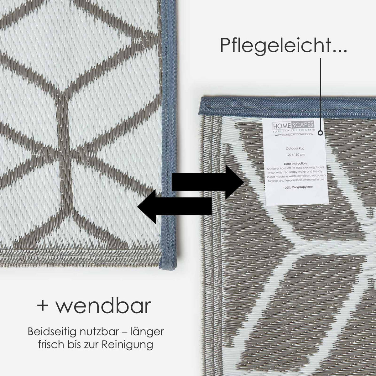 OUTDOORTEPPICH geometrisch gemustert 120/180 cm - Grau, Kunststoff (120/180cm) - Homescapes