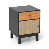 NACHTTISCH mit Schublade und Schrank, Boho Nachtkonsole, 55 cm - Schwarz/Braun, Holz/Holzwerkstoff (39/55/40cm) - DESIGN IN