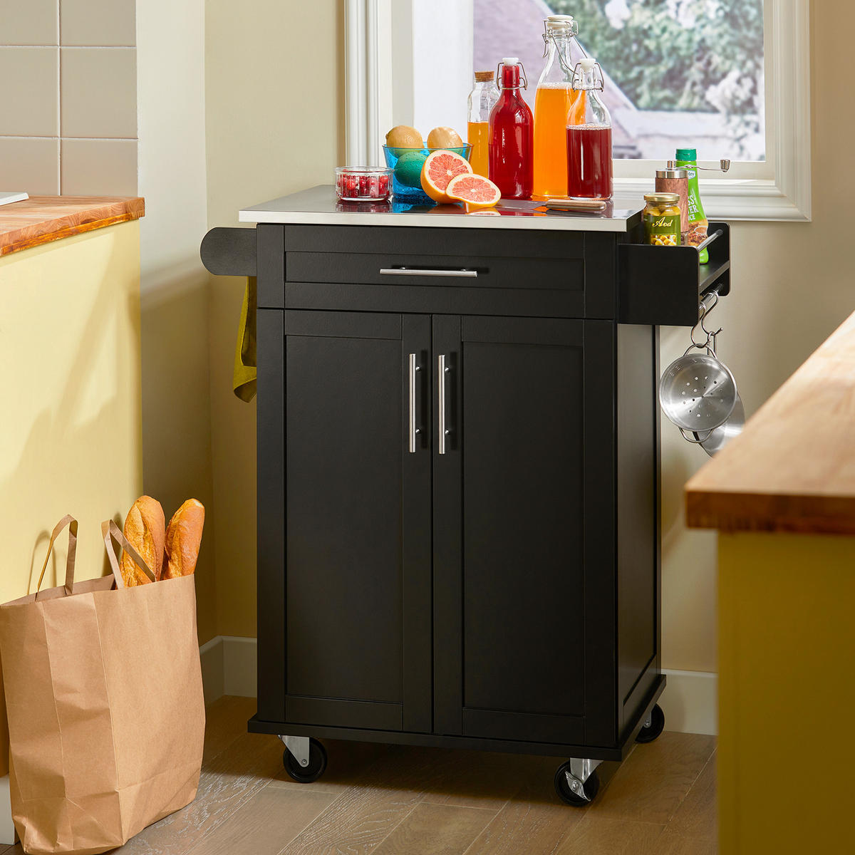 KÜCHENWAGEN Schwarz - Schwarz, Holz/Holzwerkstoff (83/90/46cm) - SoBuy