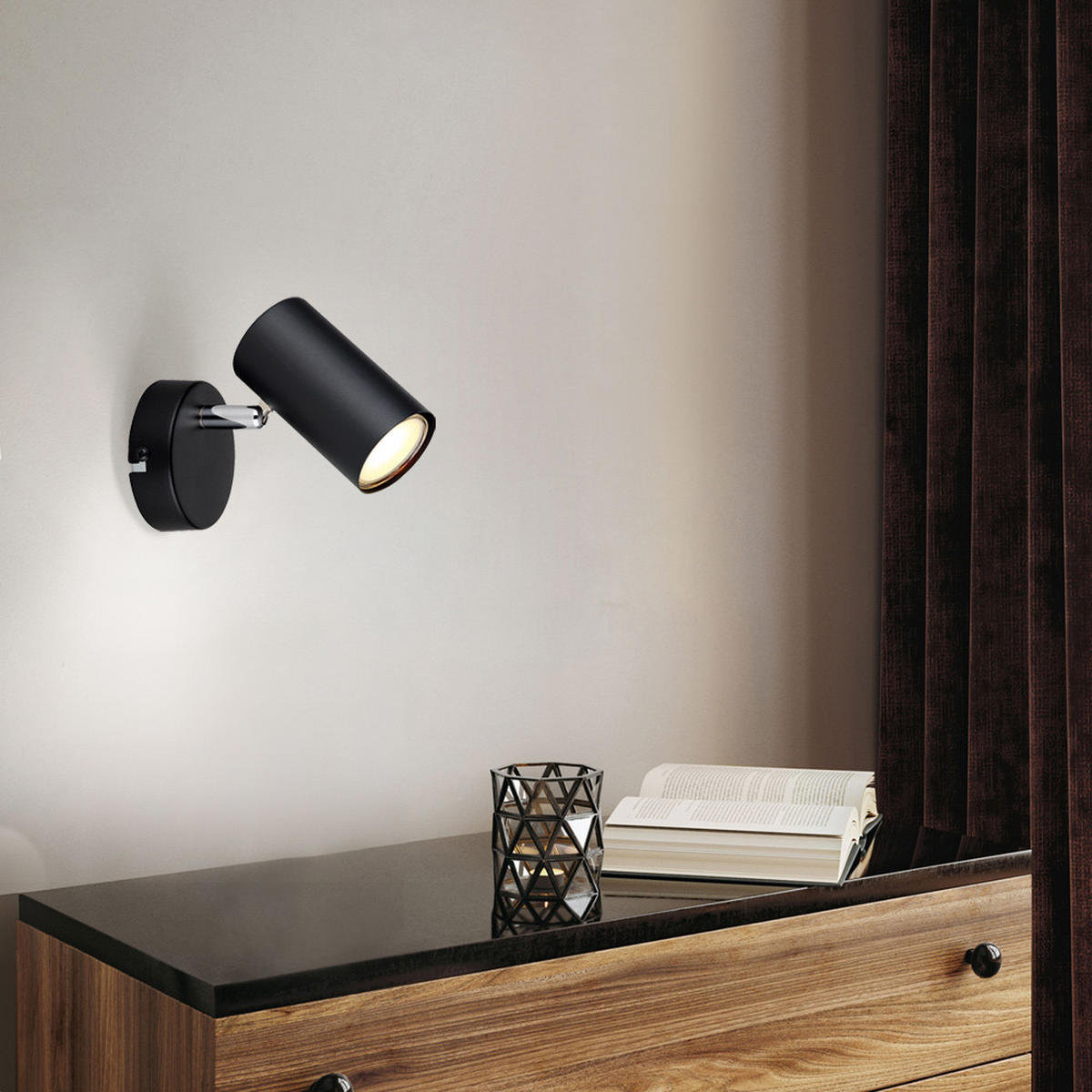 WANDELEUCHTE ALLVI Schwarz Chrom - Schwarz, Metall (8/10/12cm) - Globo Lighting