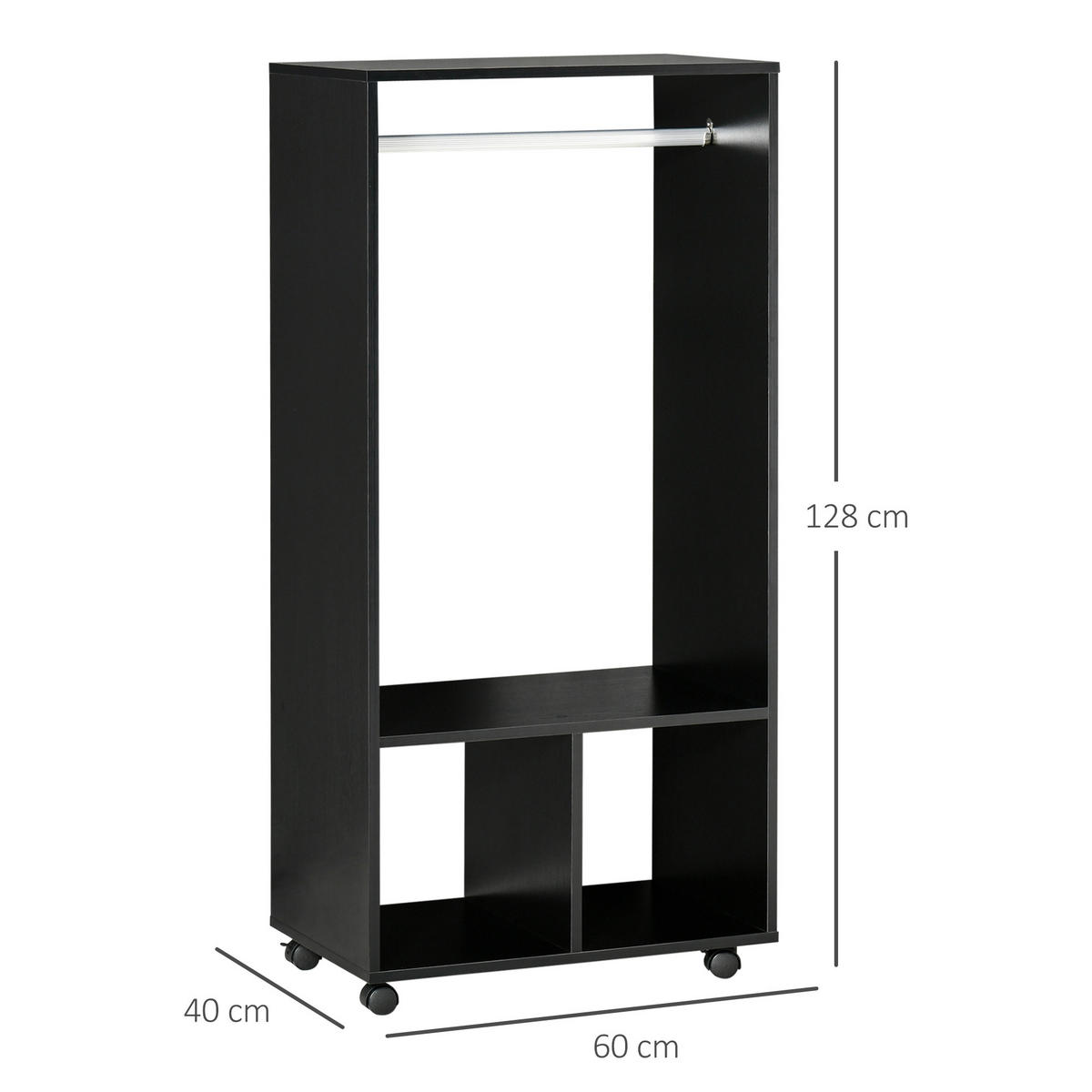 KLEIDERSCHRANK DE-17152 mit Kleiderstange & 2 Nischen Schwarz - Schwarz, Holzwerkstoff (40/128/60cm) - ComfortXL