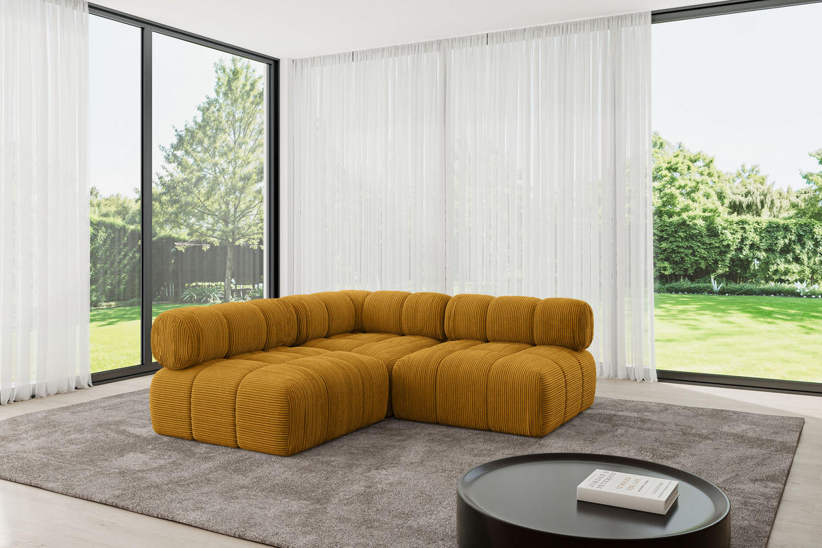 ECKSOFA modulares Sofa Samaro-L1 - 190x190x70 cm Senfgelb Cord - Currygelb, Holzwerkstoff/Textil (190/190cm) - ALTDECOR