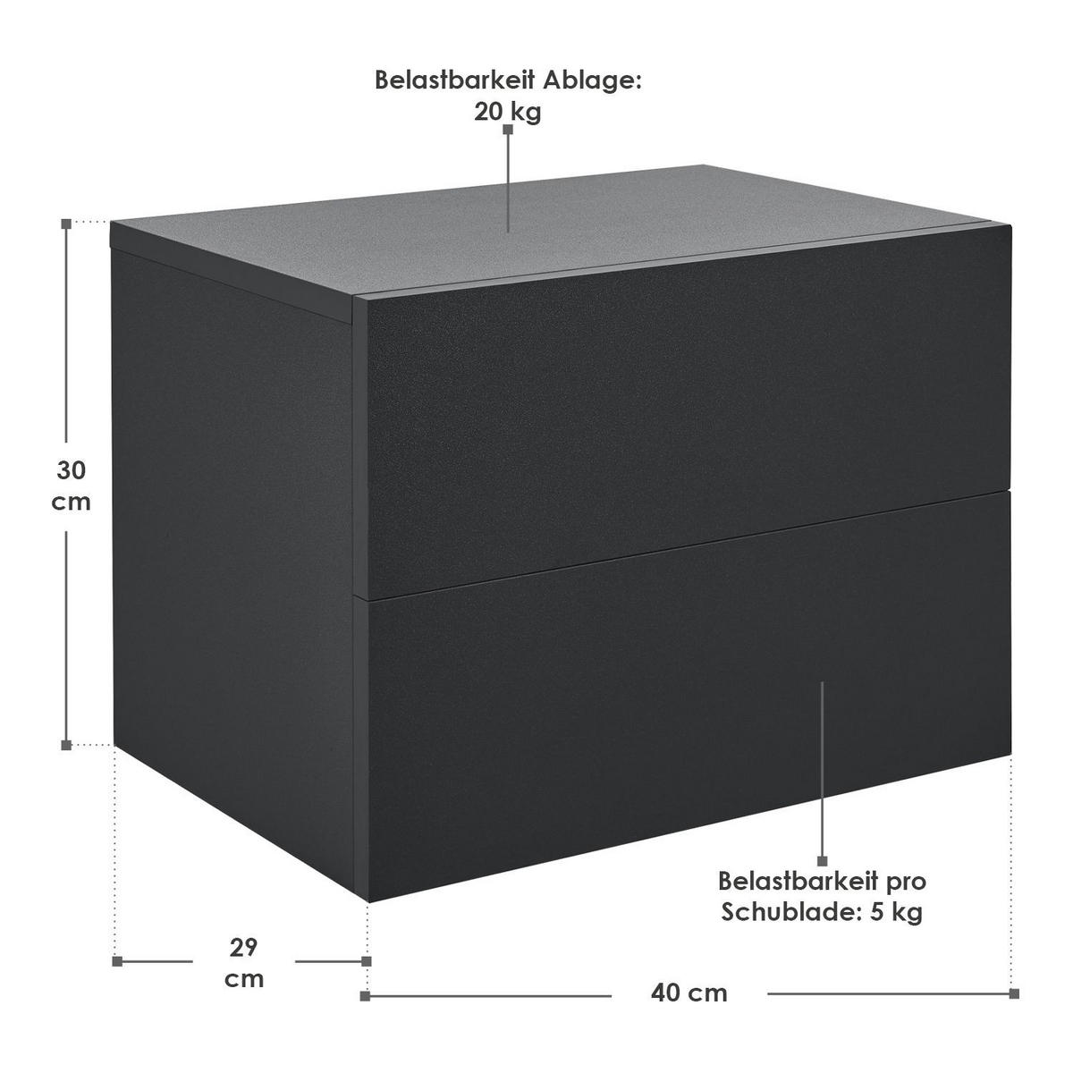 WANDSCHRANK Nachttisch mit 2 Schubladen Schwarz 40x29x30 cm - Schwarz, Holz (40/30/29cm) - Juskys