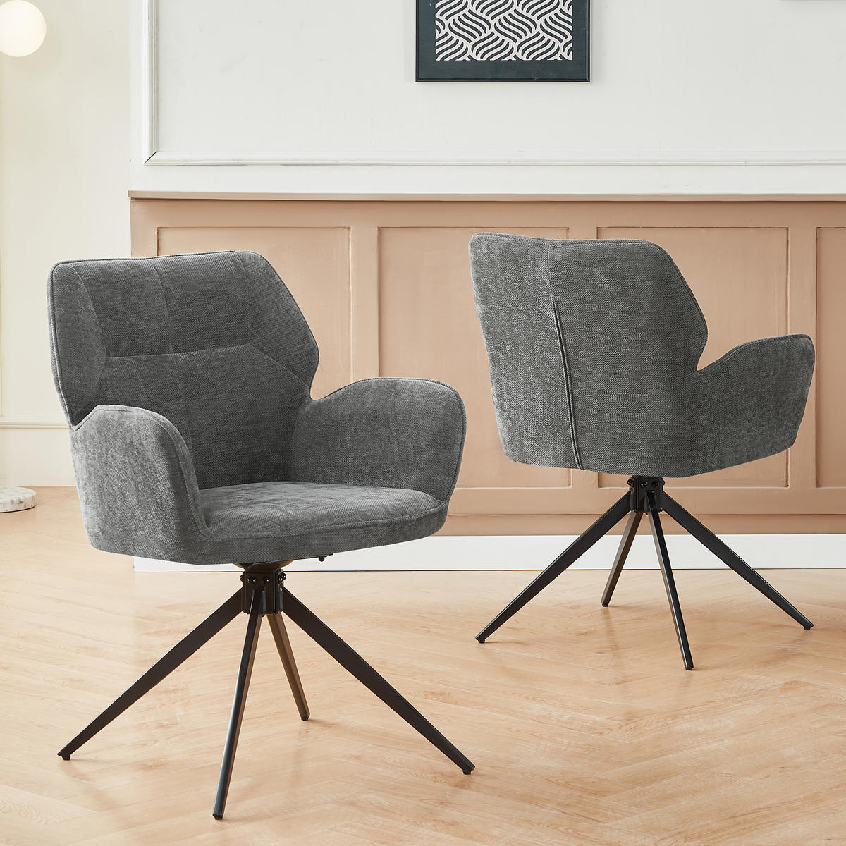 STUHL mit Samtbezug stabil Grau 45x53.5x84 cm Metall 2er-Set - Grau, Metall (45/84/53.5cm) - SONNENH