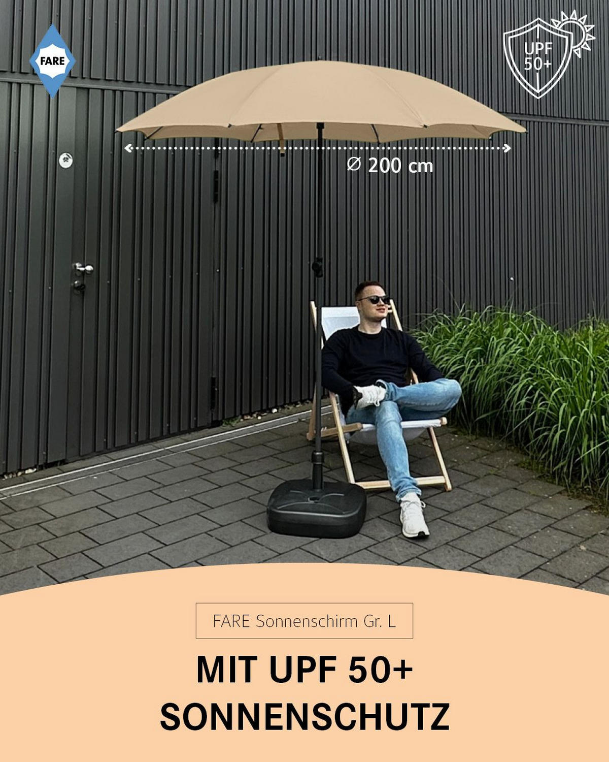 SONNENSCHIRM 200/200/126 cm - Beige, Kunststoff (200/200cm) - FARE
