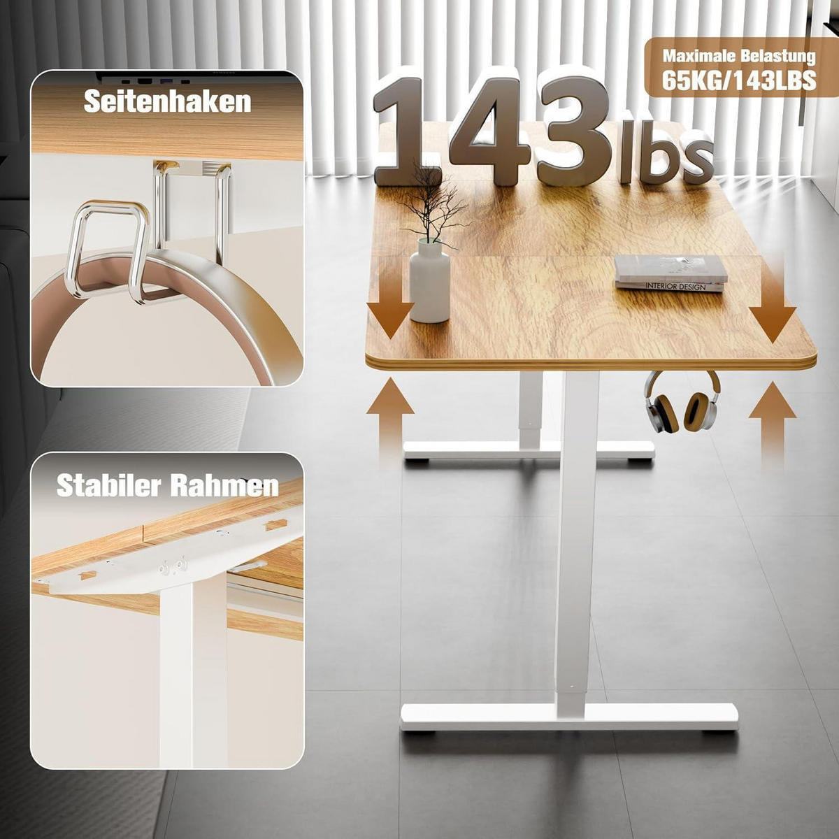 SCHREIBTISCH höhenverstellbar elektrisch 160 x 70 cm Hellbraun - Braun, Holzwerkstoff (70/160/73cm)