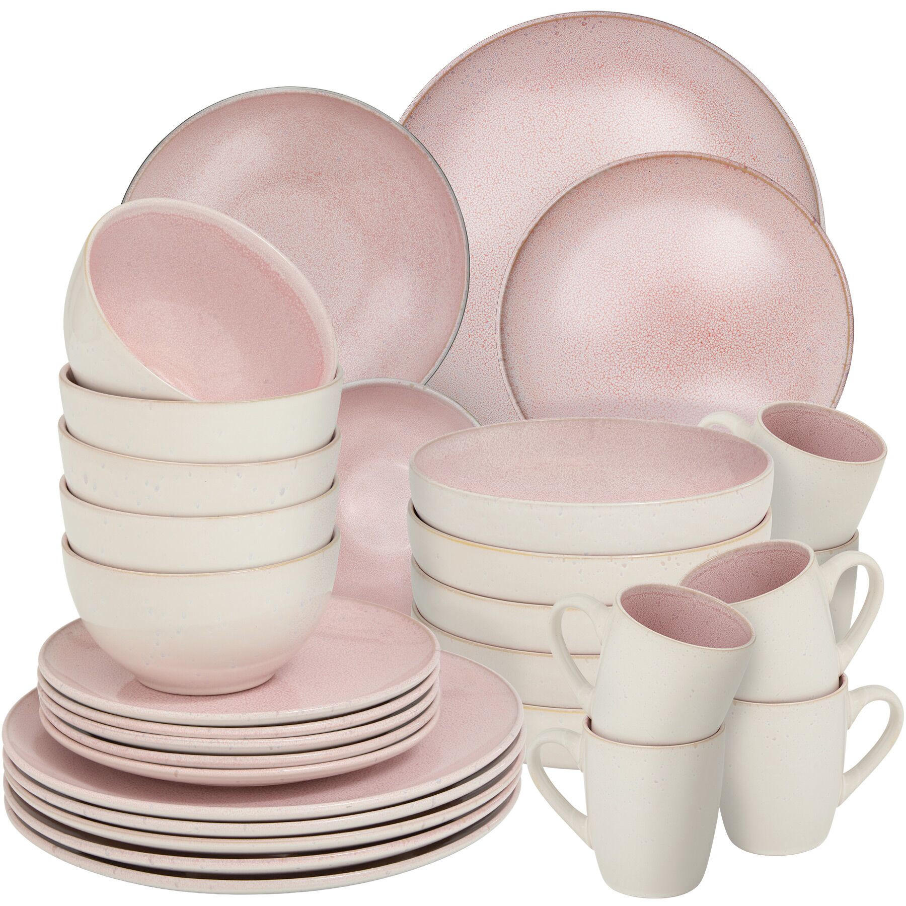 KOMBISERVICE Mare, ineinander stapelbar, rosa - Rosa, Keramik (26.5/2.5/26.5cm) - tectake