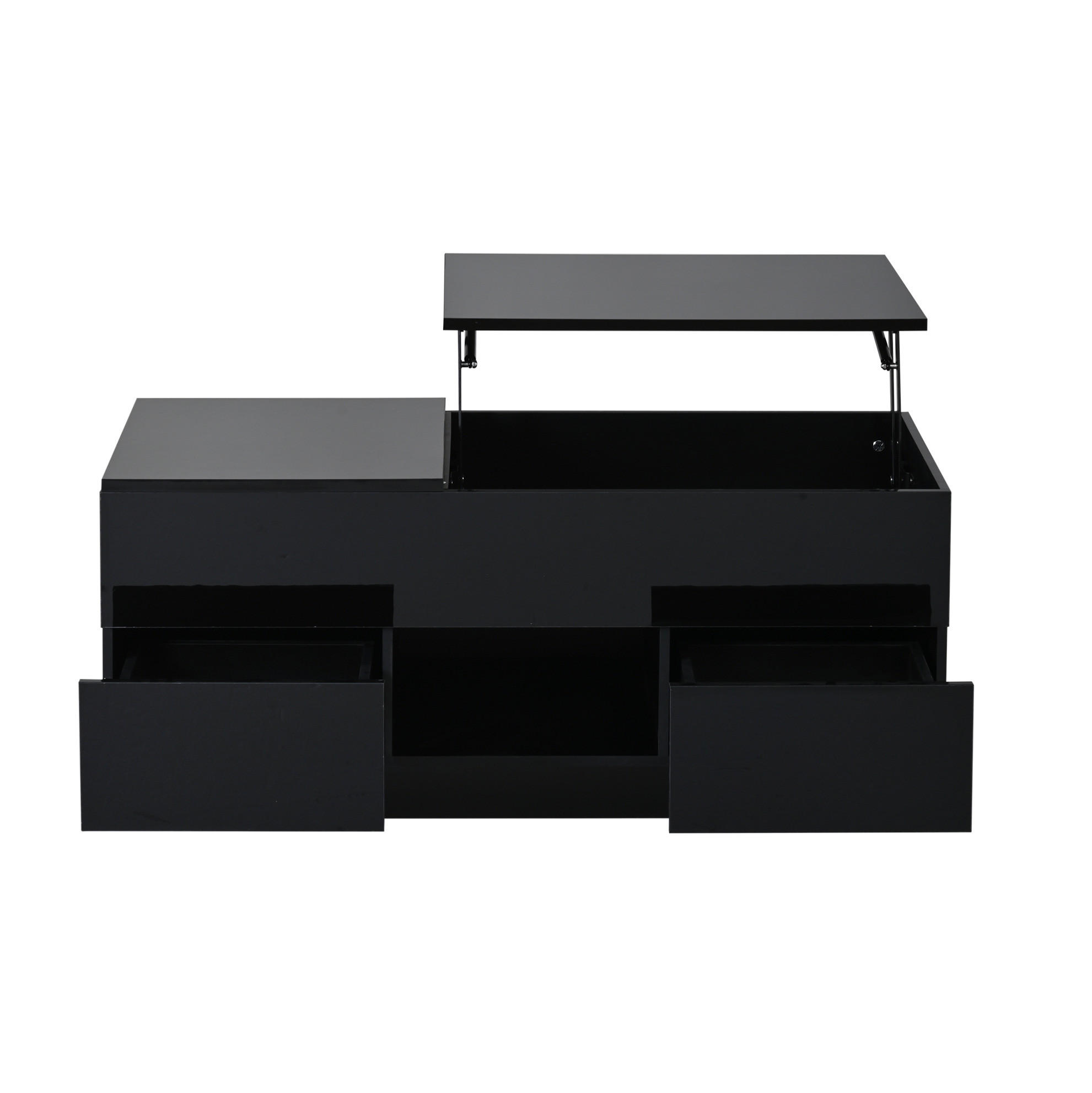 COUCHTISCH 100/45/43 cm Schwarz aus Holzwerkstoff mit höhenverstellbarer Tischplatte LED und 2 Schubladen - Schwarz, Holzwerkstoff (100/45/43cm) - OKWISH
