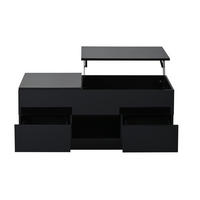 COUCHTISCH 100/45/43 cm Schwarz aus Holzwerkstoff mit höhenverstellbarer Tischplatte LED und 2 Schubladen - Schwarz, Holzwerkstoff (100/45/43cm) - OKWISH
