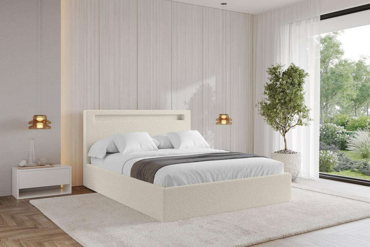 POLSTERBETT mit Bettkasten und Lattenrost, Boxbett ohne Matratze - GOLA 180x200 Beige - Sandfarben, Holzwerkstoff/Textil (180/200cm) - ALTDECOR