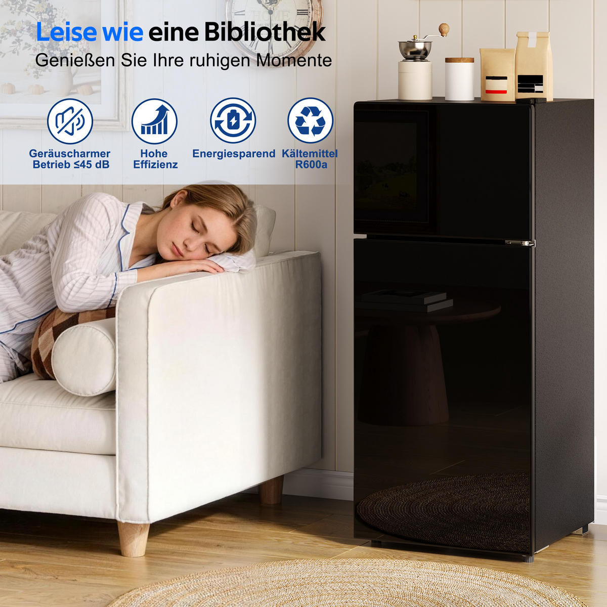MINIKUHLSCHRANK 44.5/42.5/102 cm Schwarz 92L mit LED-Beleuchtung - Schwarz, Metall (44.5/102/42.5cm) - Oxeza