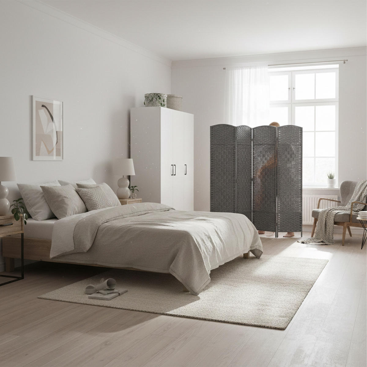 PARAVENT - Grau, Holz/Papier (160/170/2cm) - Relaxdays