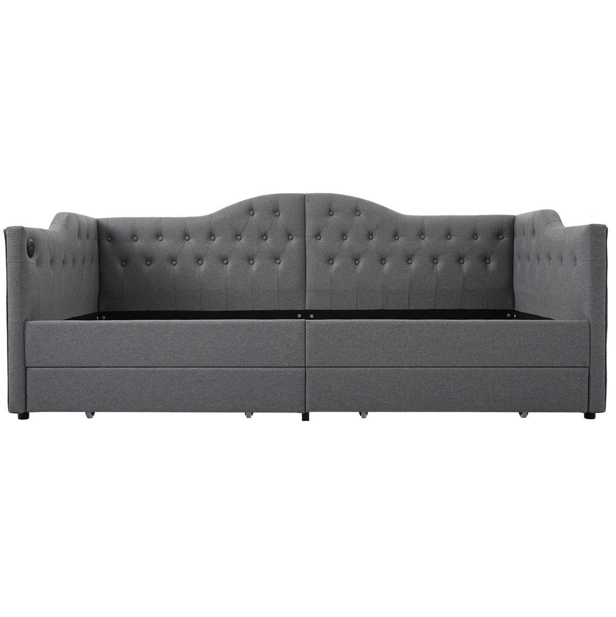 POLSTERBETT 90/200 cm Grau mit 2 Schubladen und USB- und Type-C-Anschlüssen - Grau, Textil (90/200cm) - Flora Grace