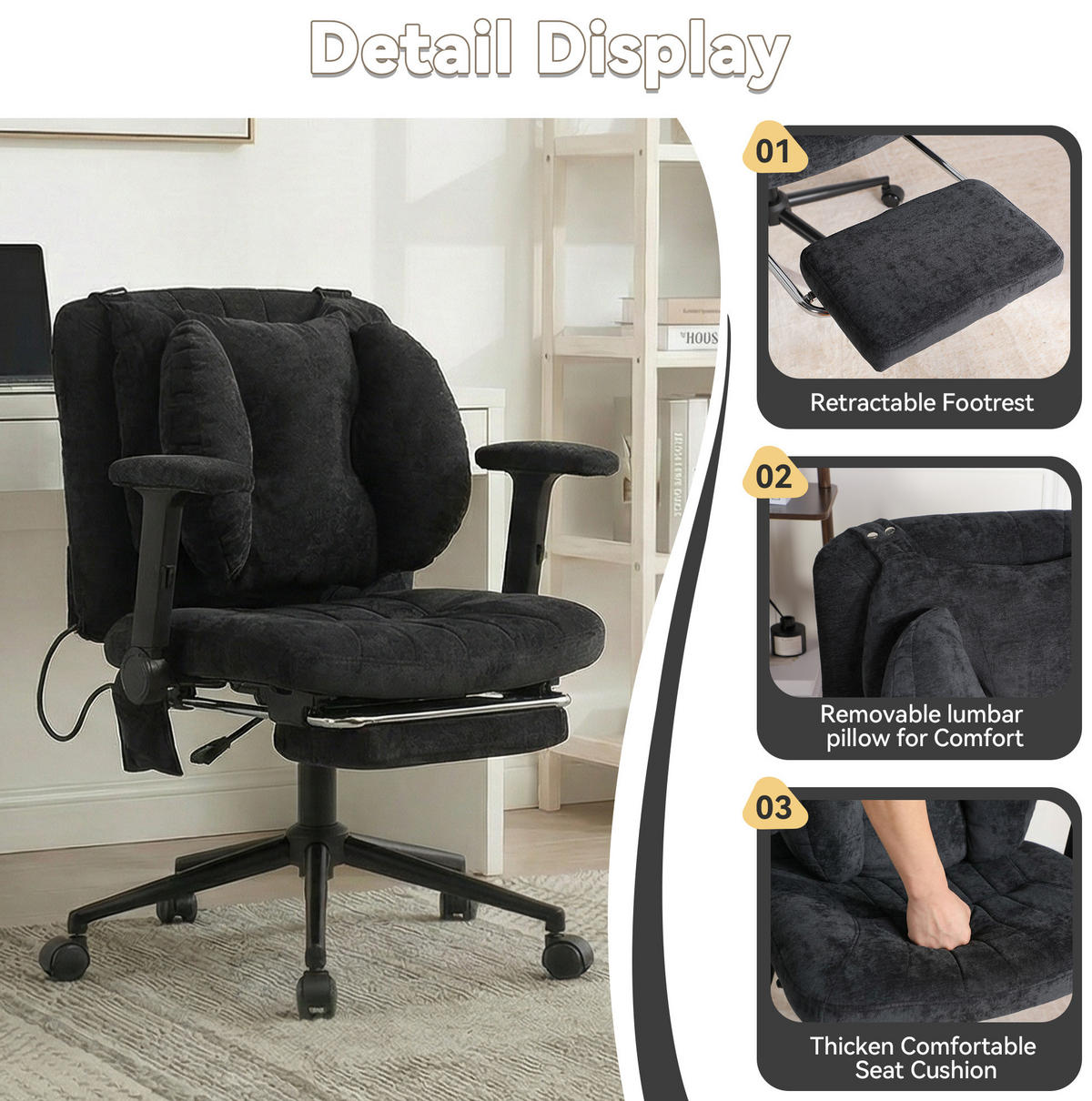 BÜROSTUHL in Schwarz 55x80x86 cm mit Rollen und verstellbarem Lendenkissen, bis 150 kg - Schwarz, Textil (80/86/55cm) - IVMEU
