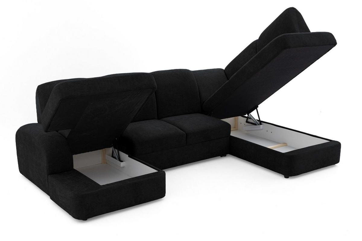 ECKSOFA VIBE U Rechts mit Schlaffunktion 129x263 Chenille Anthrazit - Anthrazit/Schwarz, Holz/Kunststoff (186/102/280cm) - Muffo