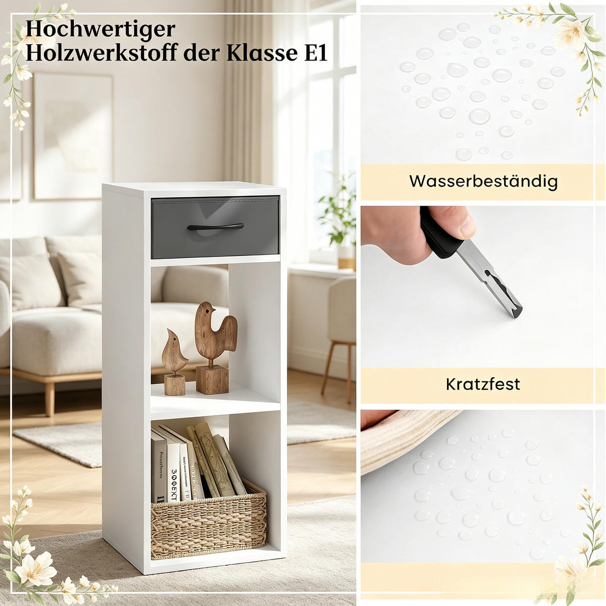 BÜCHERREGAL Grau/Weiß 1 Schublade und 2 offene Fächer 32/30/80 cm - Grau, Holzwerkstoff (32.4/80/30cm) - PANGIVO